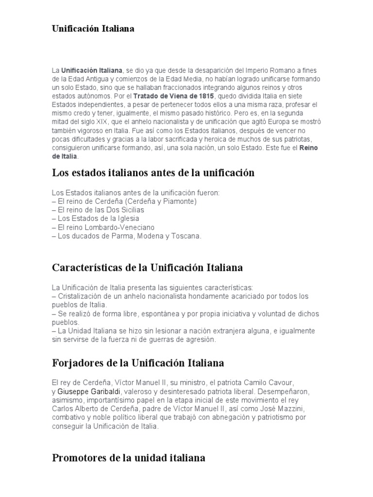 Unificación Italiana | PDF | Reino de italia | Roma