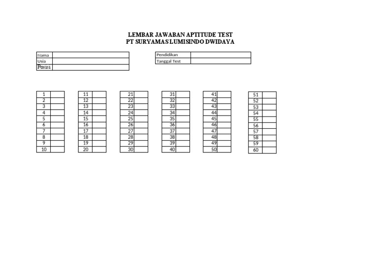 Lembar Jawaban Aptitude Test | PDF