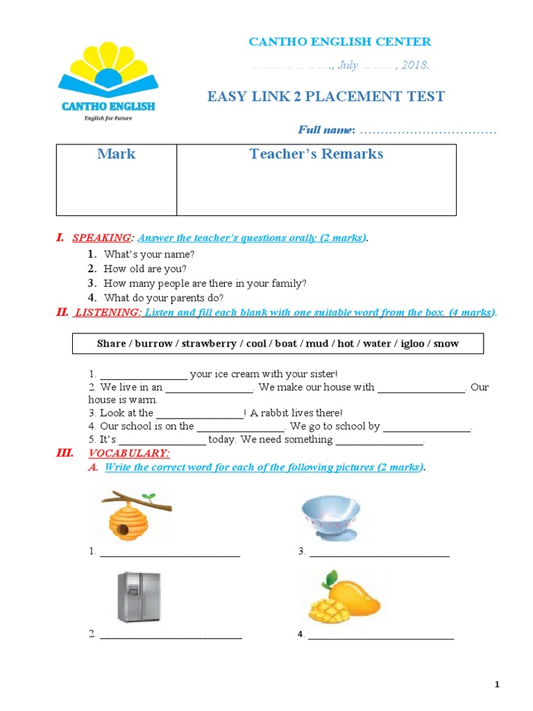 Easy Link 2 Placement Test Guide | PDF | Language Arts & Discipline