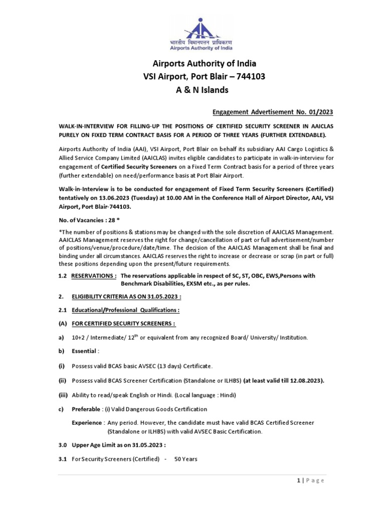 Certified Security Screener in AAICLAS PDF Legal Liability