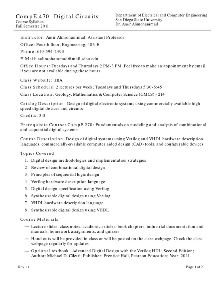 CompE 470 Syllabus: Digital Circuits | PDF | Hardware Description ...