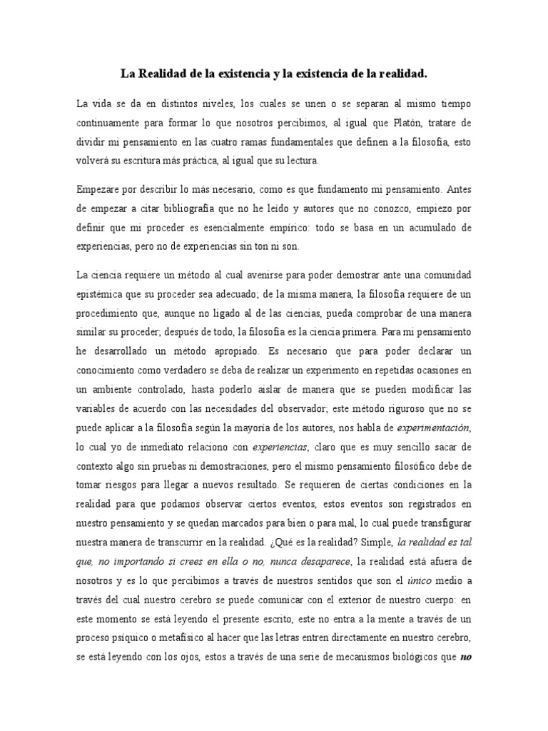 Realidad y Existencia: Un Enfoque Filosófico | PDF