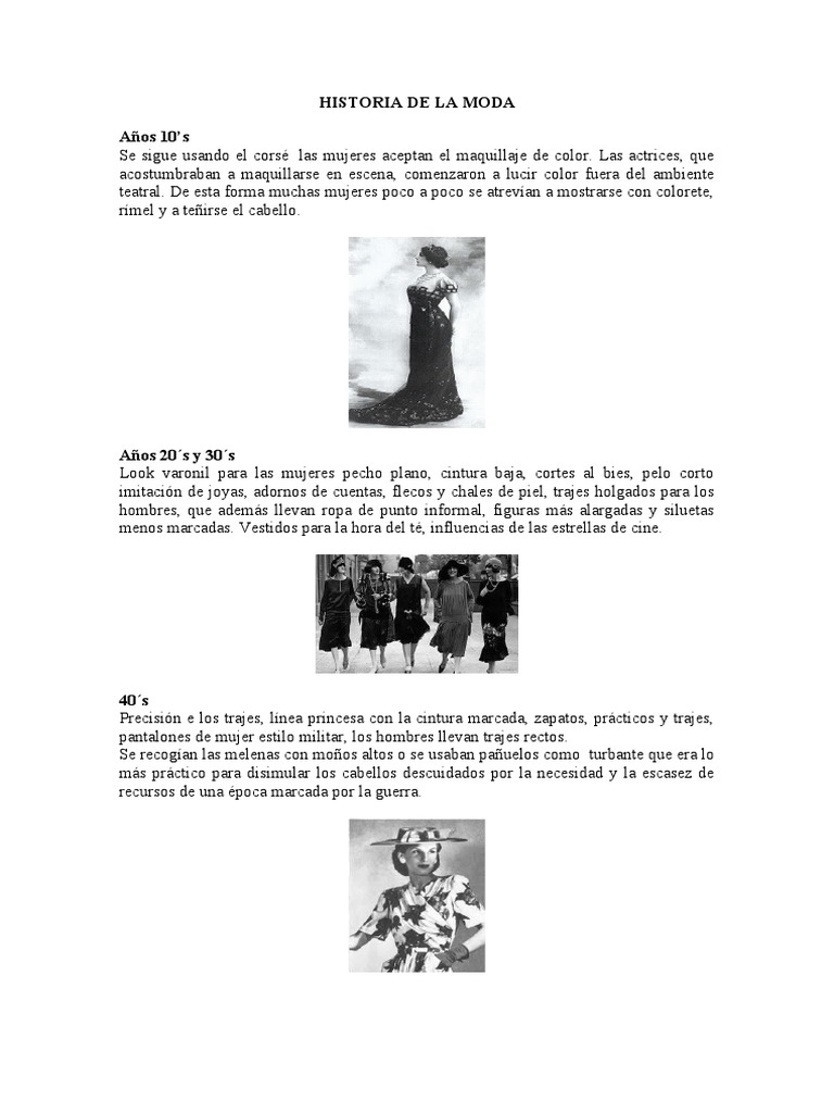Evolución Moda y Belleza Siglo XX | PDF | Moda | Softlines (venta ...