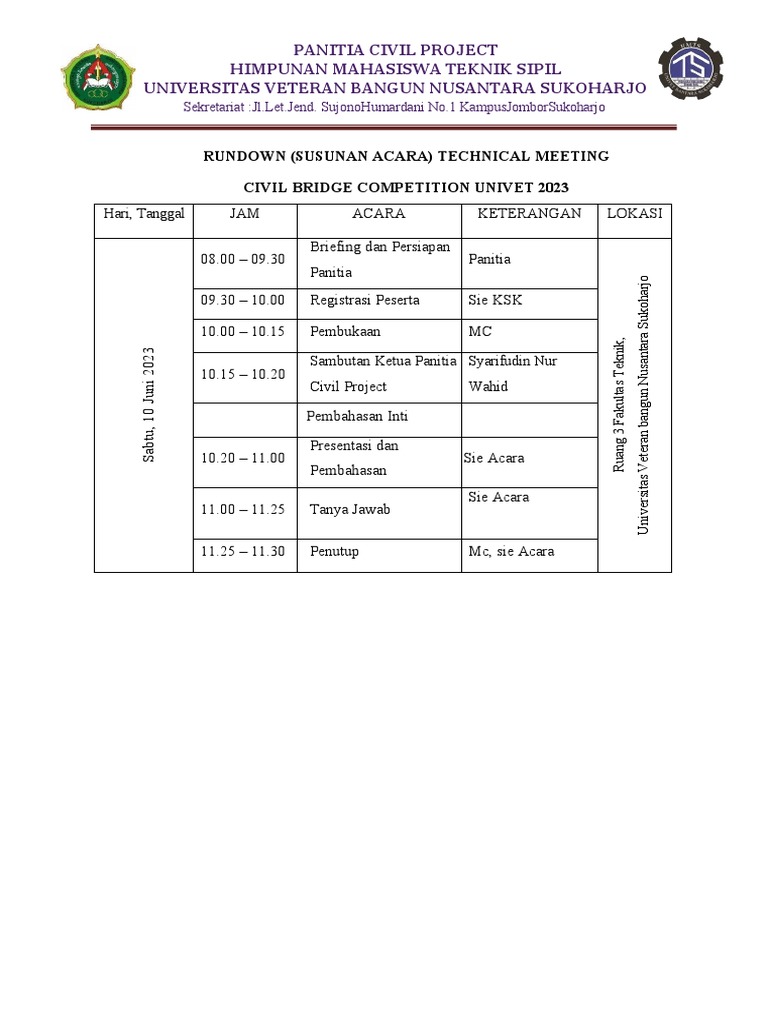Rundown Technical Meeting Kompetisi | PDF