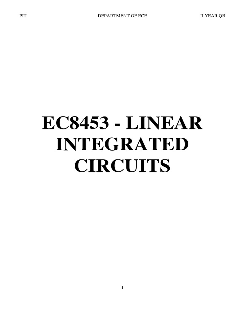 EC8453 Linear Integrated Circuits PDF Operational Amplifier Amplifier