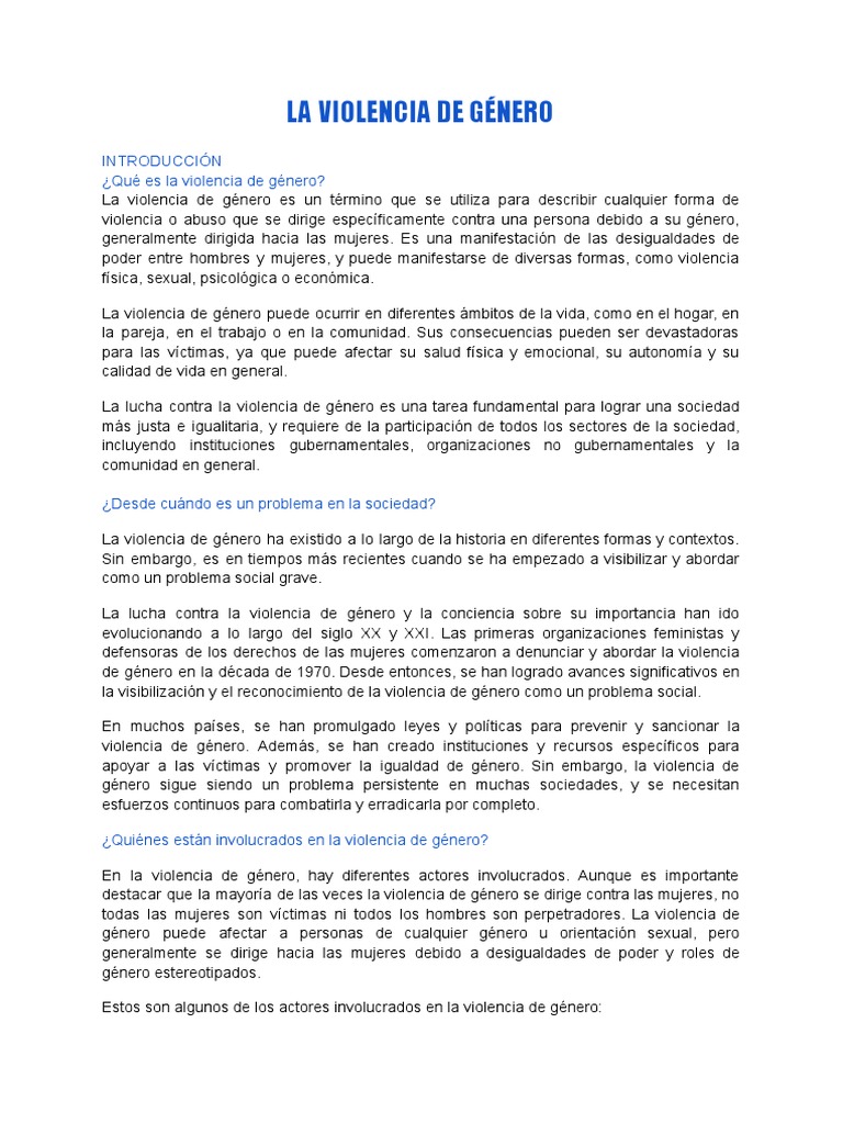 Violencia de Género: Definición y Contexto | PDF | La violencia contra ...