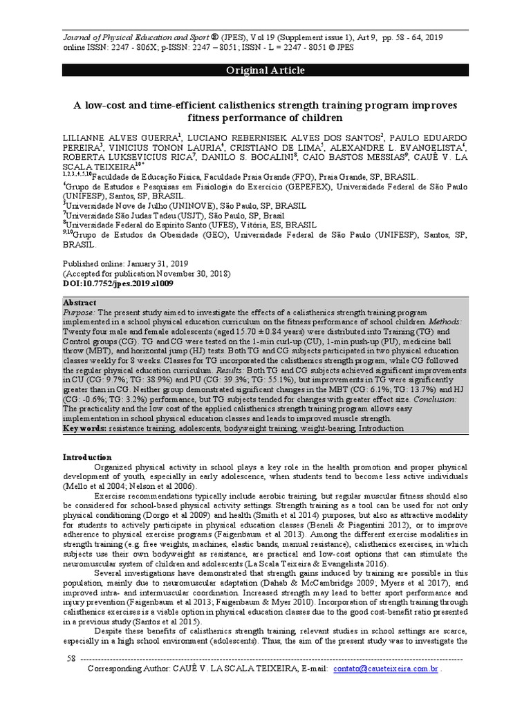 A low cost and time efficient calisthenics strength training program