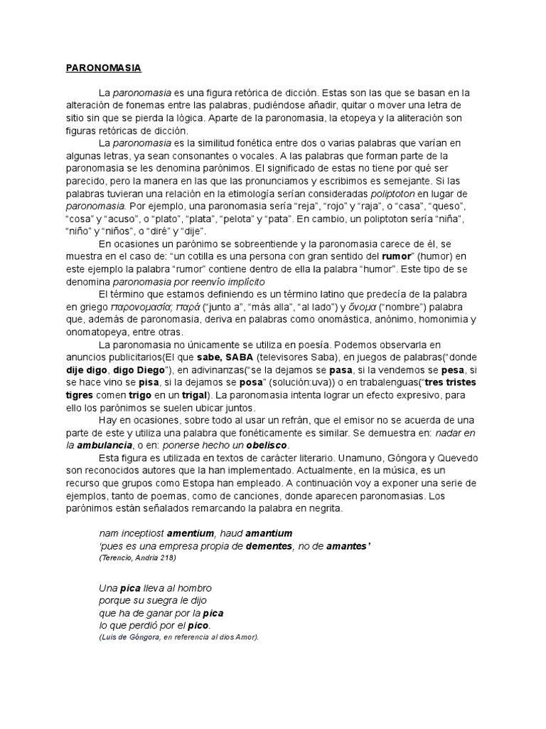 Ejemplos de Paronomasia en Literatura | PDF