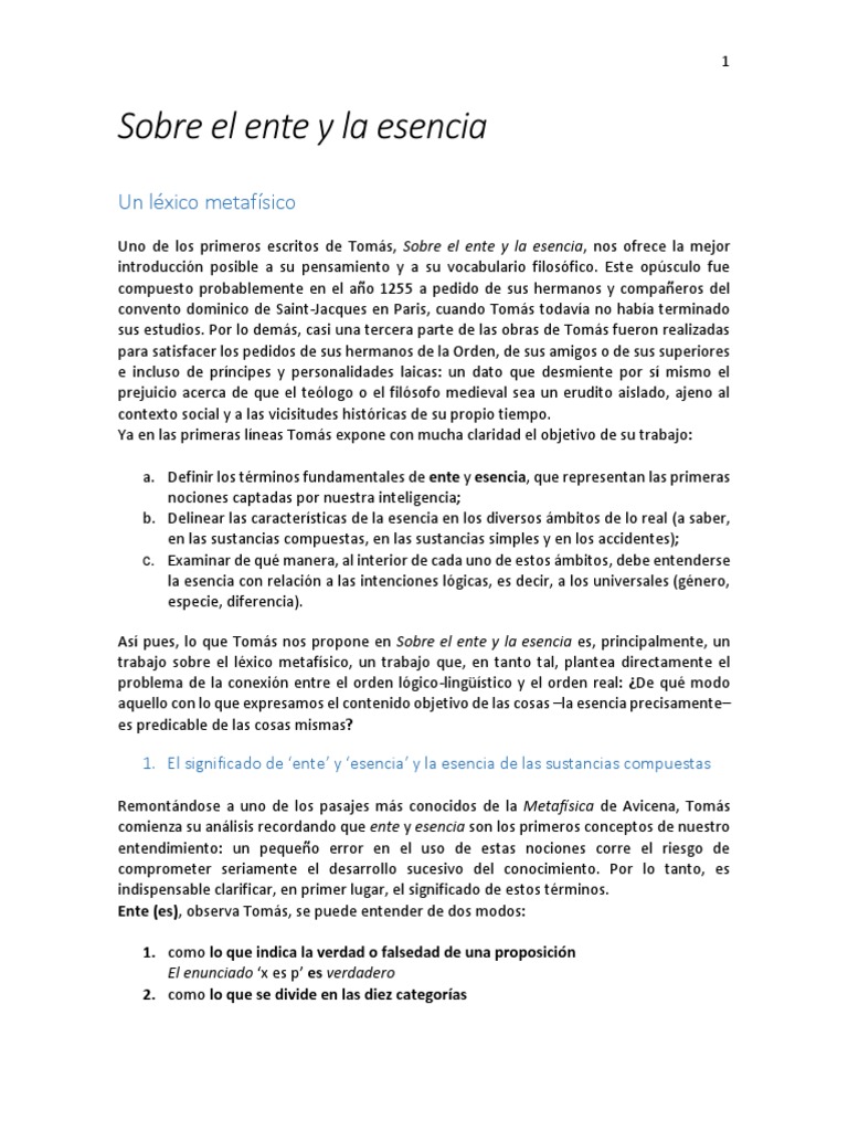 El ente y la esencia Porro PDF Esencia Teoría de sustancias