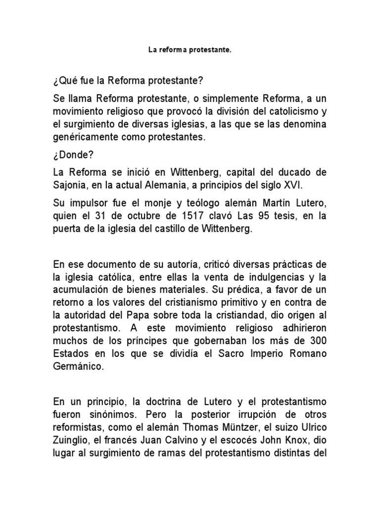 La Reforma Protestante | PDF | protestantismo | Luteranismo