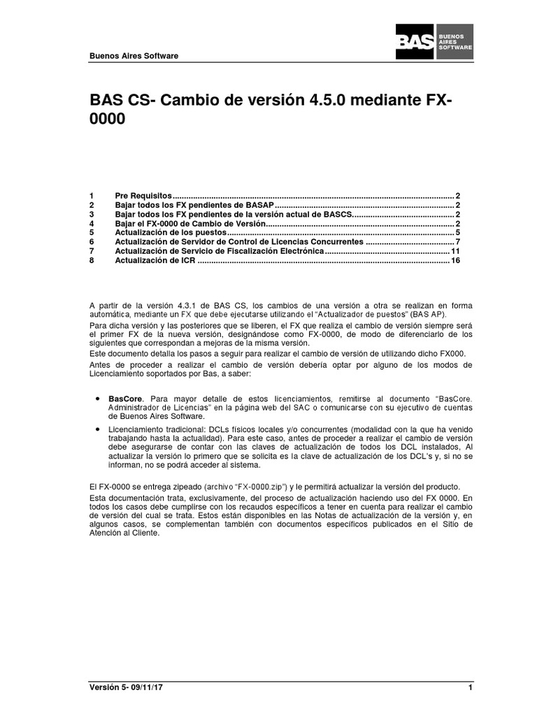 Actualización BAS CS con FX-0000 | PDF | Software | Apoyo