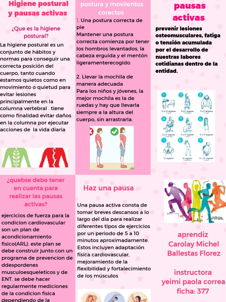 Folleto de Higiene Postural y Pausas Activas Carol | PDF | Dolor lumbar ...
