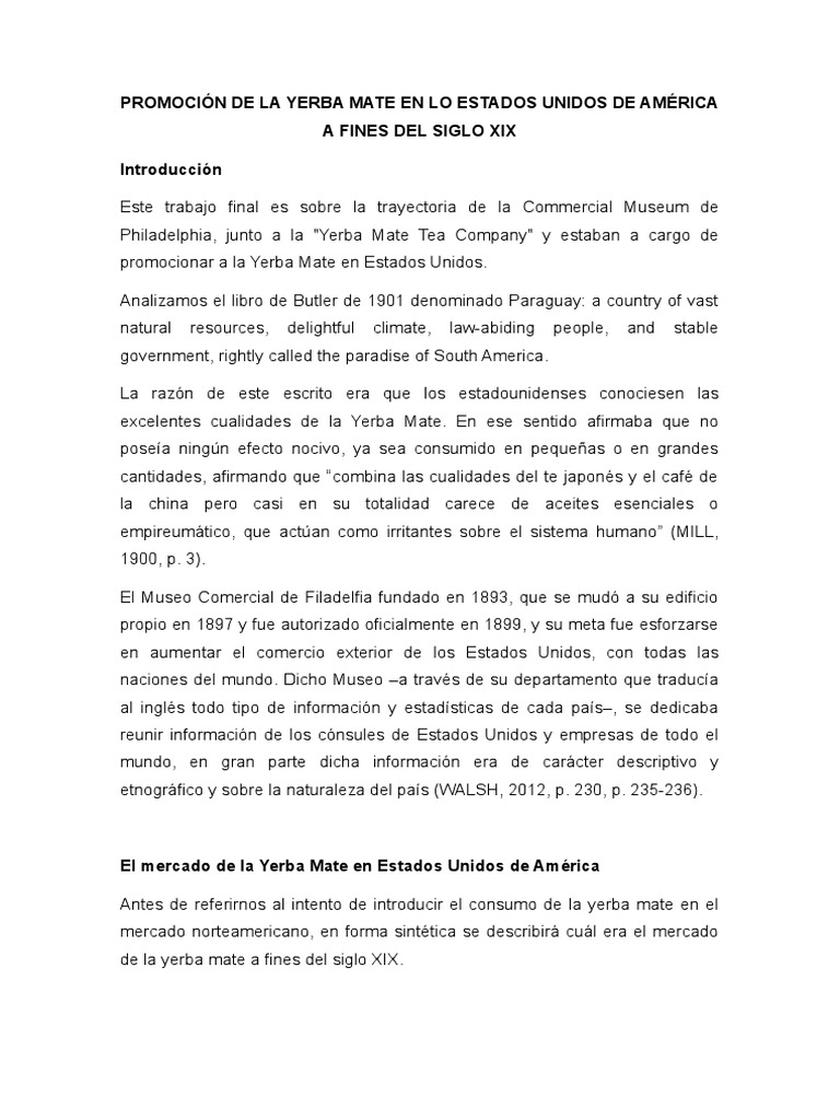 Promoci n de la yerba mate en lo estados unidos de am rica a fines del