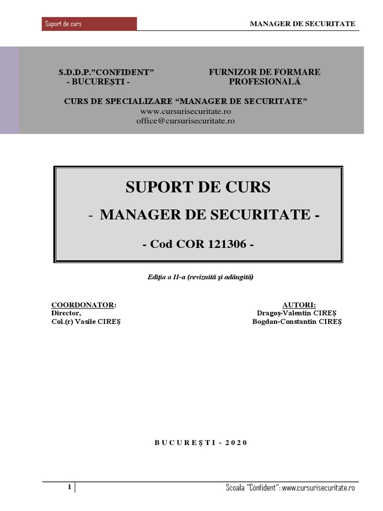 Suport de Curs 2023 Manager de Securitate | PDF