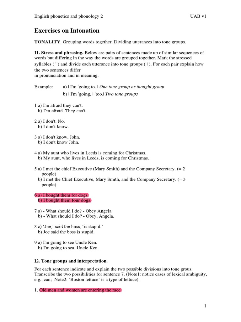 Intonation Exercises for English Phonetics | PDF | Stress (Linguistics ...