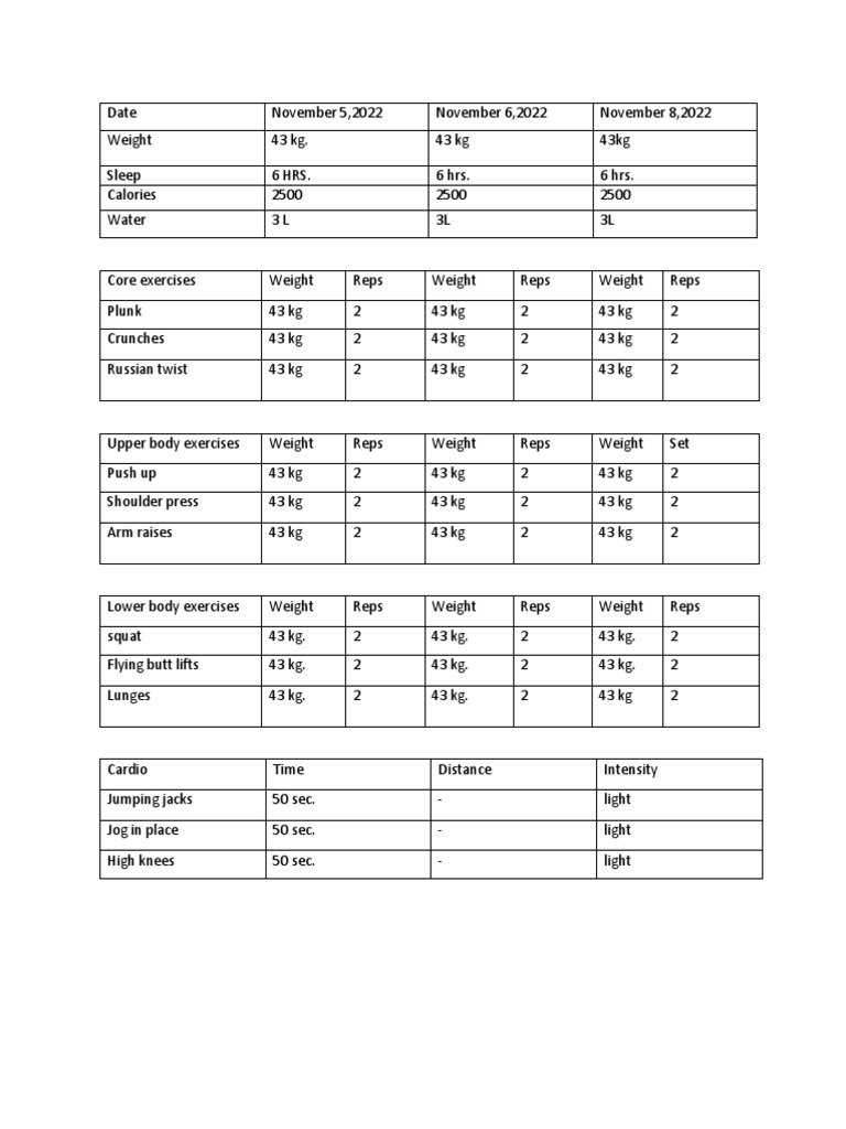 Exercise Program Log for November-December | PDF | Aerobic Exercise ...