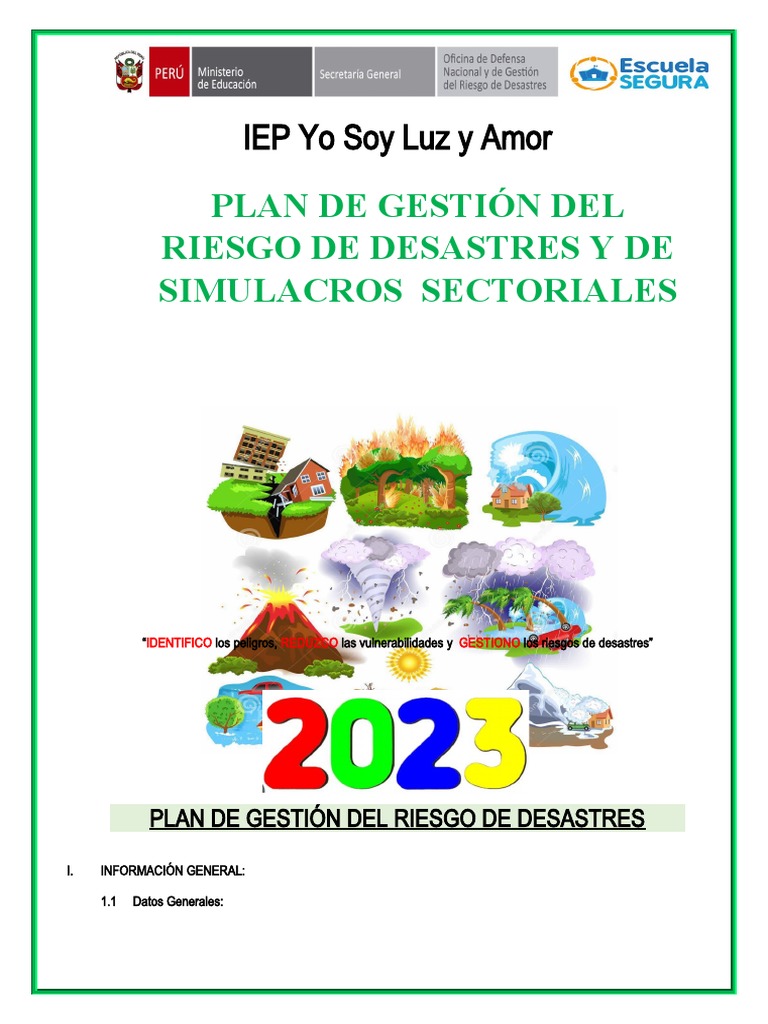 Plan de Gestión Del Riesgo de Desastre | PDF | Riesgo | Reducción de ...