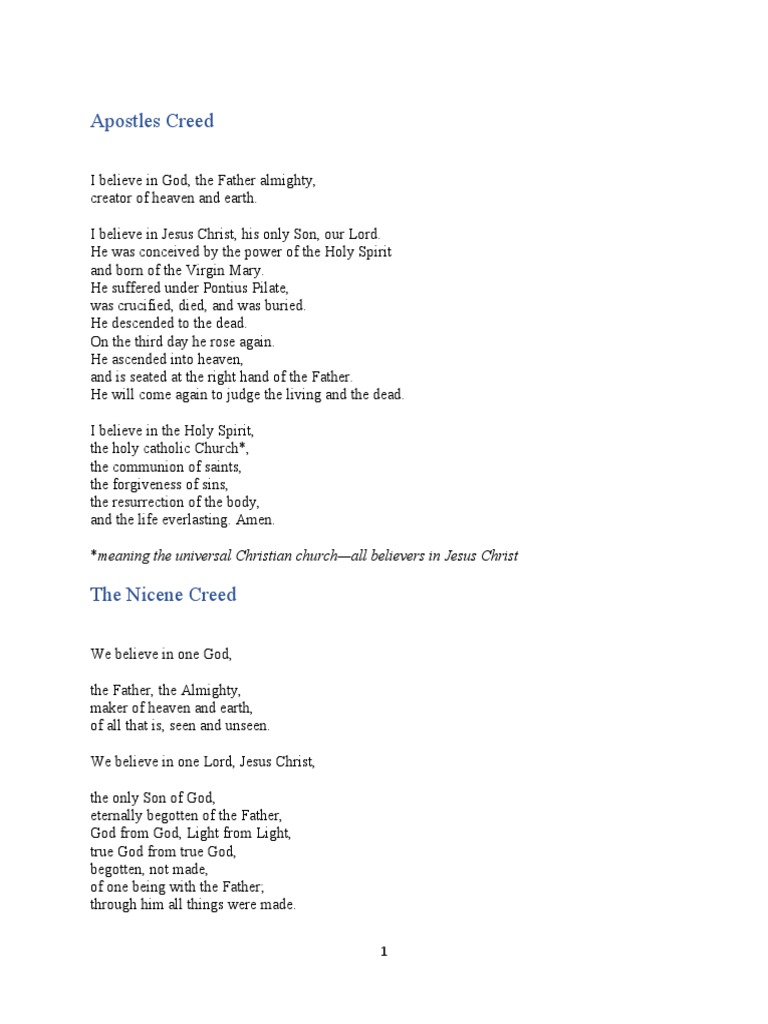 Apostles Creed PDF God The Father Trinity