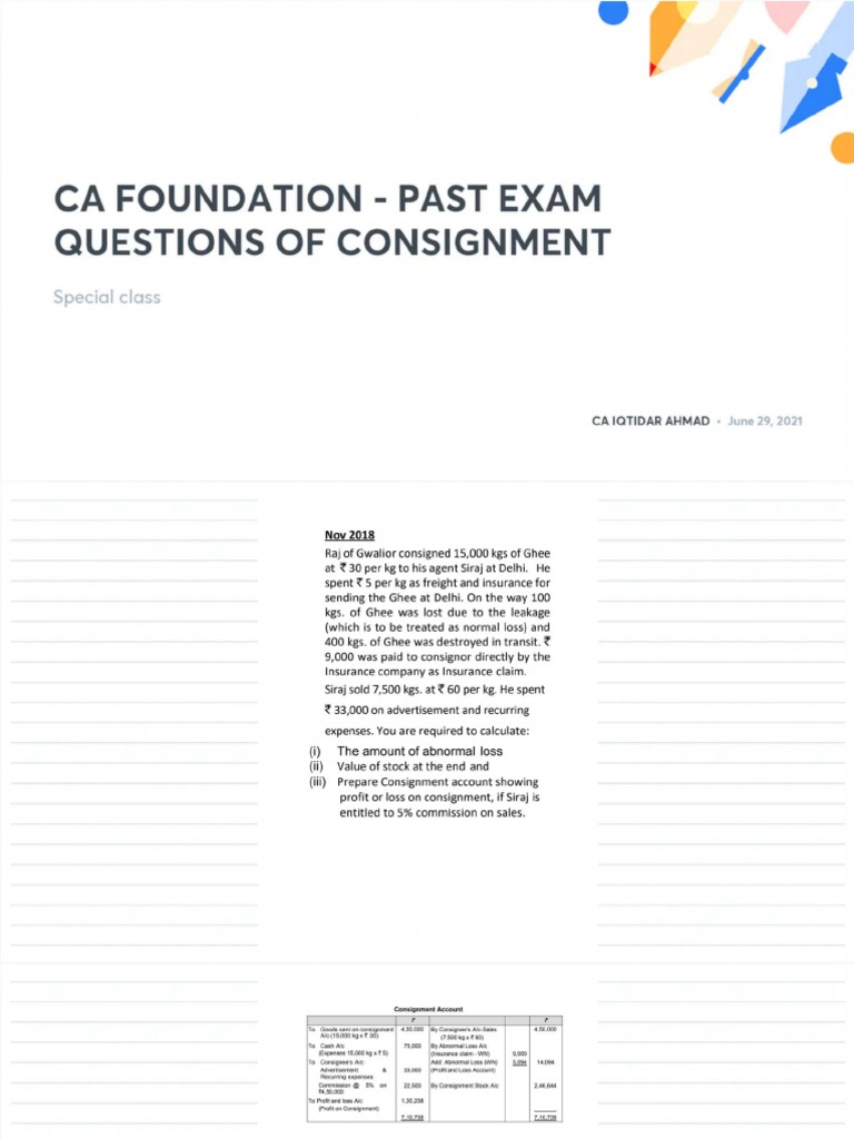 CA FOUNDATION PAST EXAM QUESTIONS OF CONSIGNMENT No Anno | PDF