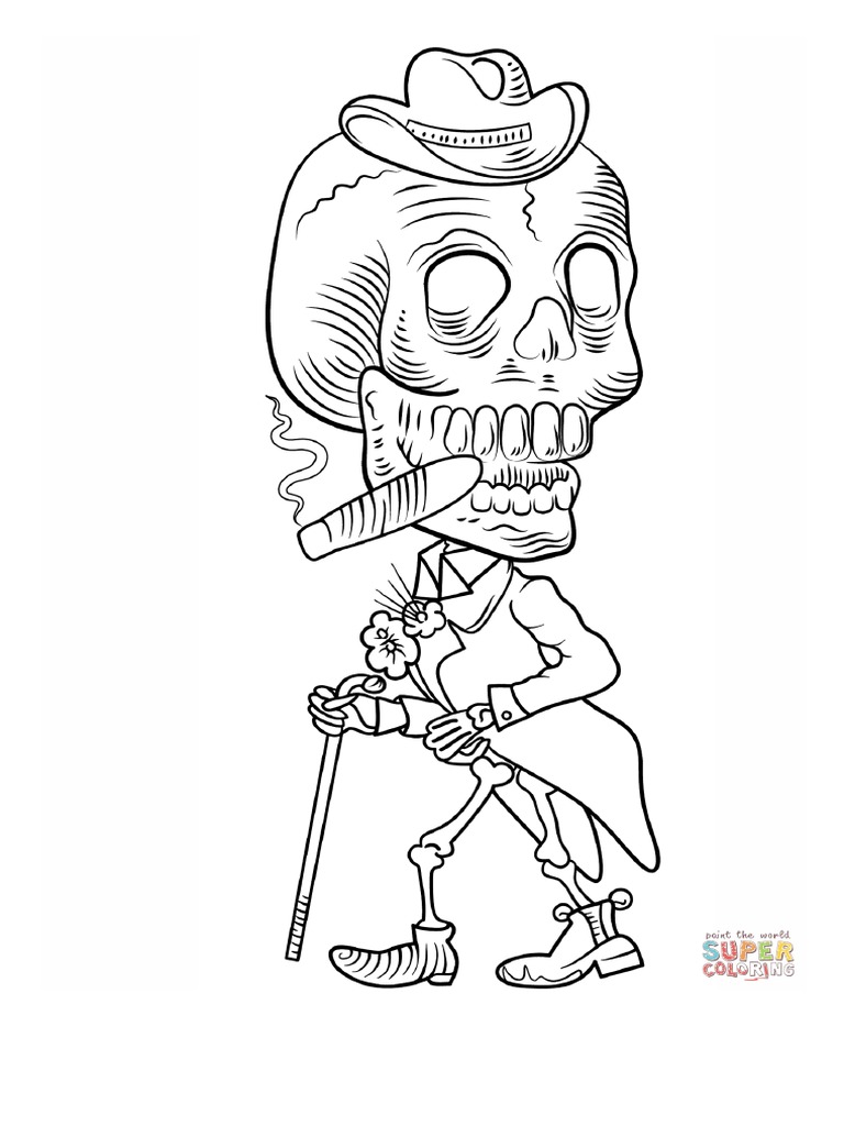 Dibujo de Esqueleto del Día de los Muertos para colorear _ Dibujos para