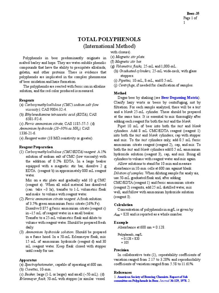 Beer35. Total Polyphenols PDF Polyphenol