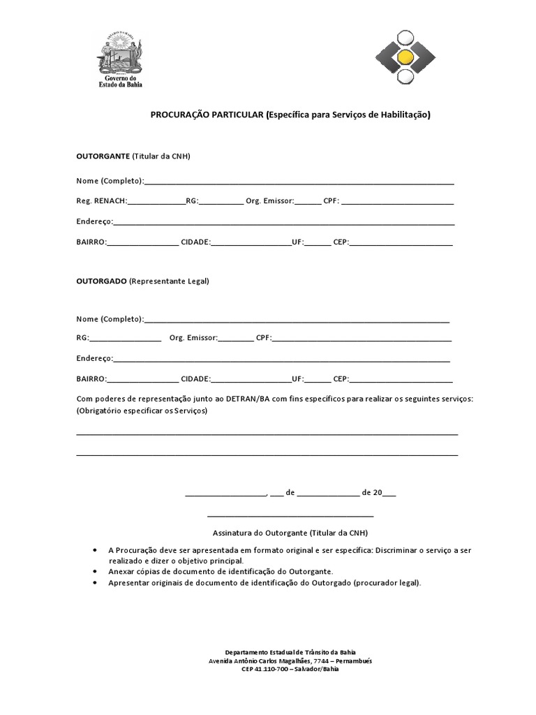 Modelo procura o cnh pdf