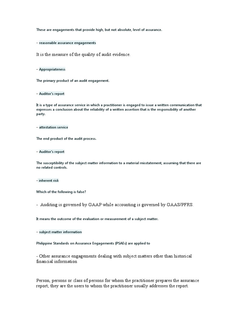 Auditing and Assurance Principles | PDF | Internal Control | Audit