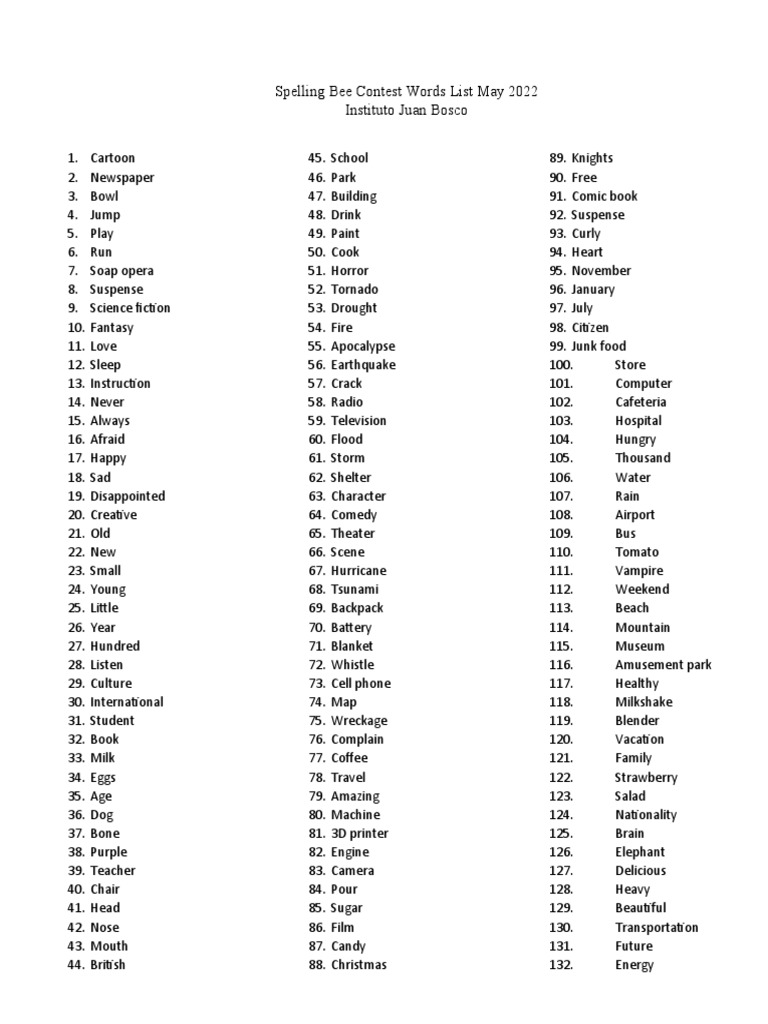 Spelling Bee Contest Words List Mayo2023 | PDF