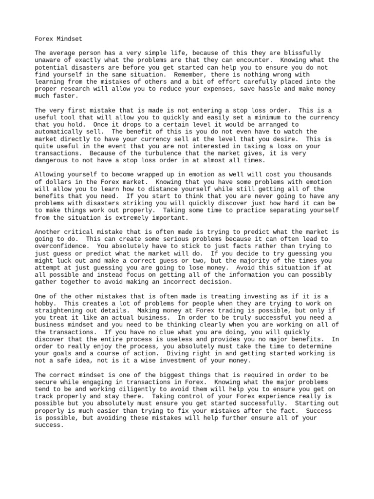 Forex Mindset Pdf Foreign Exchange Market Psychology