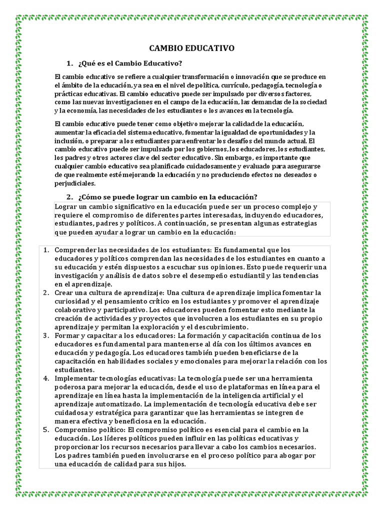 Cambio Educativo y Mejora Escolar | PDF | Plan de estudios | Enseñando