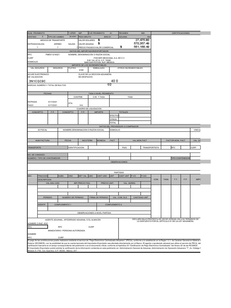 Formato de pedimento pdf aduana business