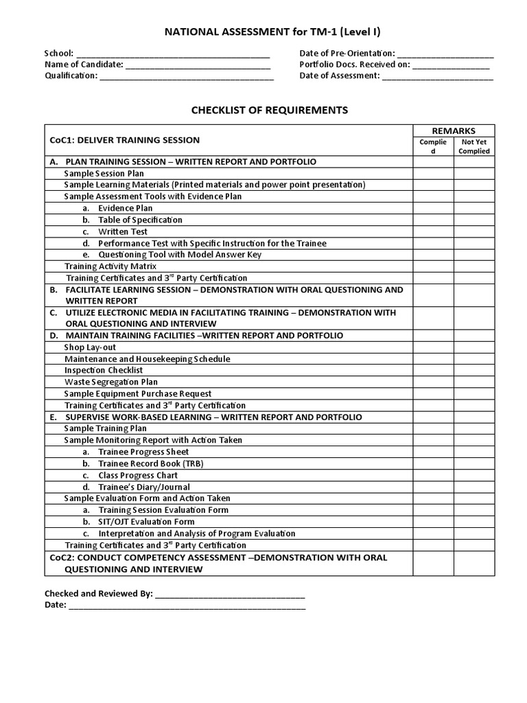 National Assessment for TM-1 Level I | PDF