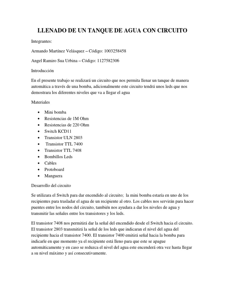 Llenado De Un Tanque De Agua Con Circuito Pdf