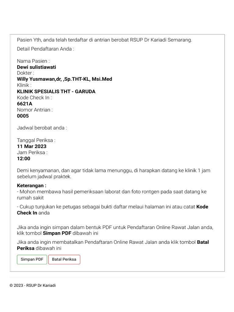 Bukti Daftar Pendaftaran Online Rawat Jalan Admisi Rawat Jalan RSUP