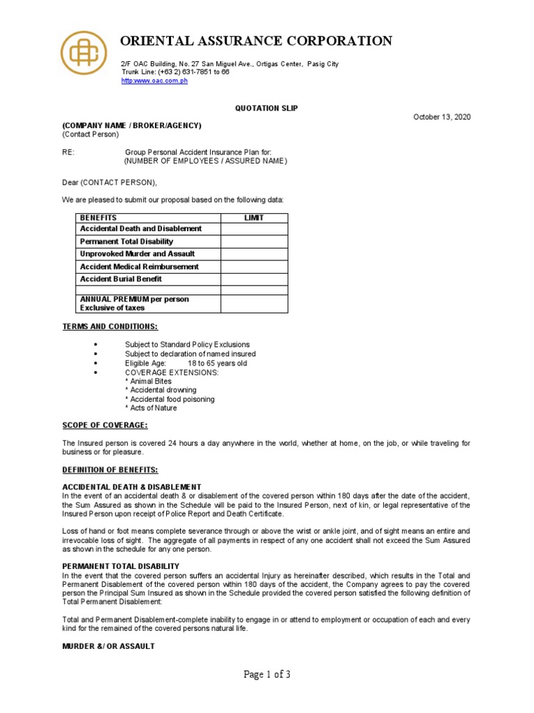 Gpa Proposal Format | PDF | Insurance | Injury