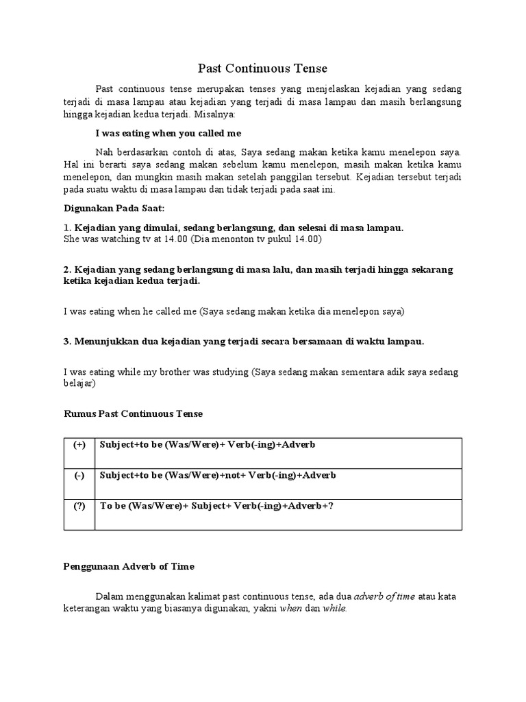 Past Continuous Tense Materi Pdf