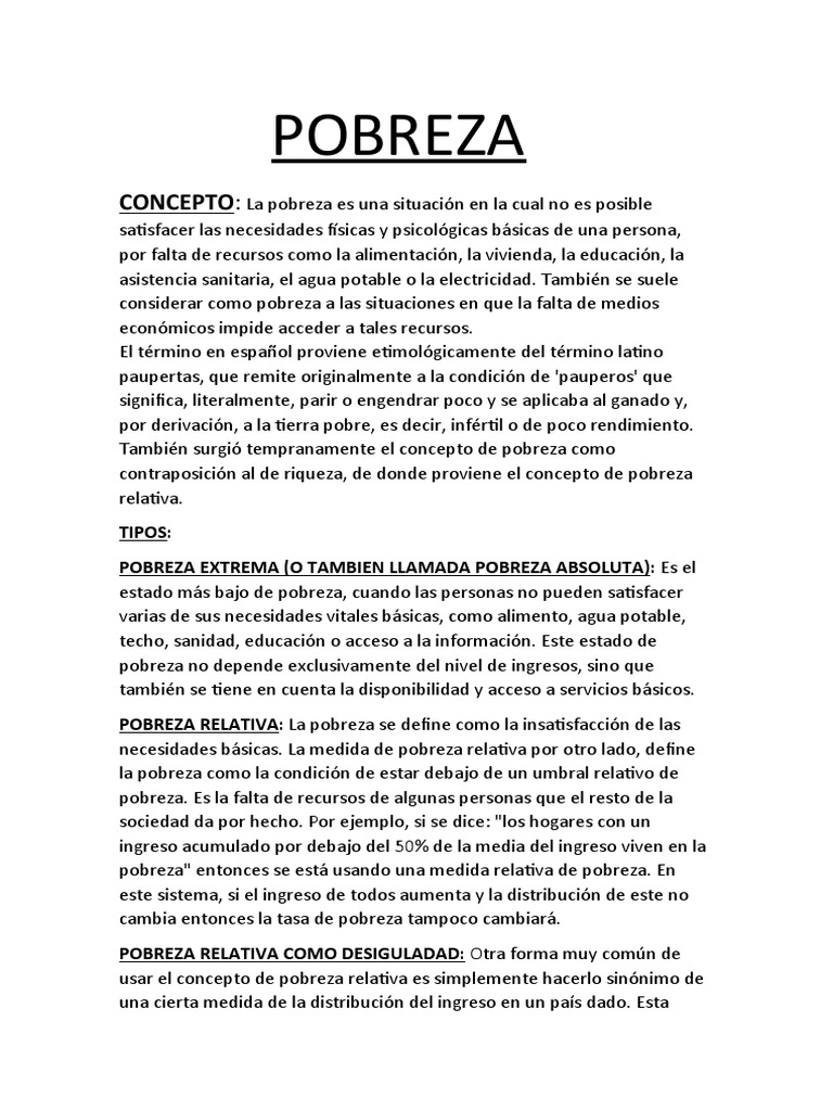 POBREZA texto | PDF | Pobreza | Pobreza e indigencia