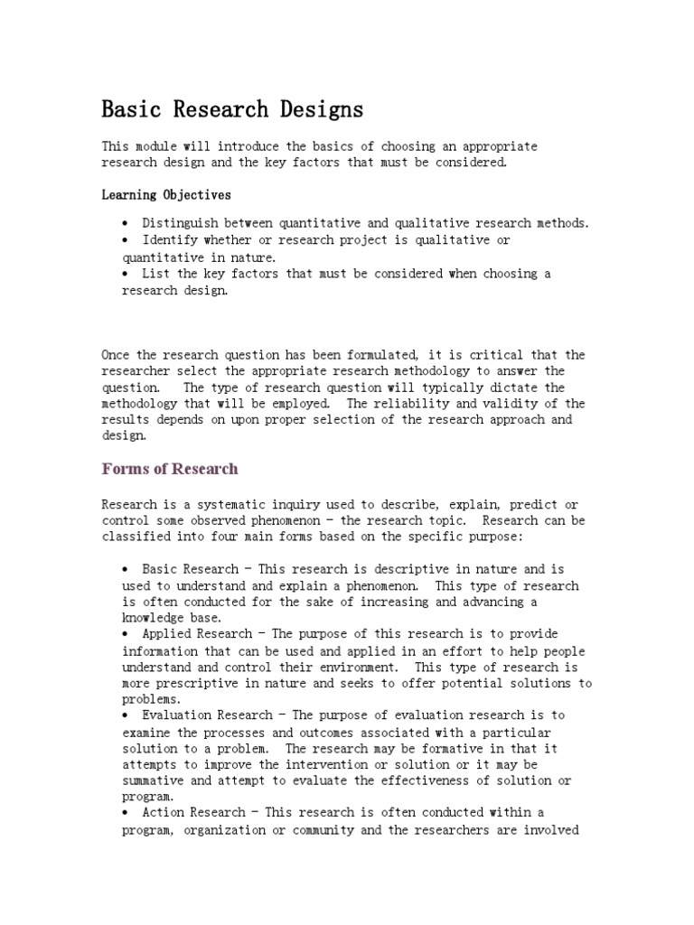 Basic Research Designs | PDF | Dependent And Independent Variables ...