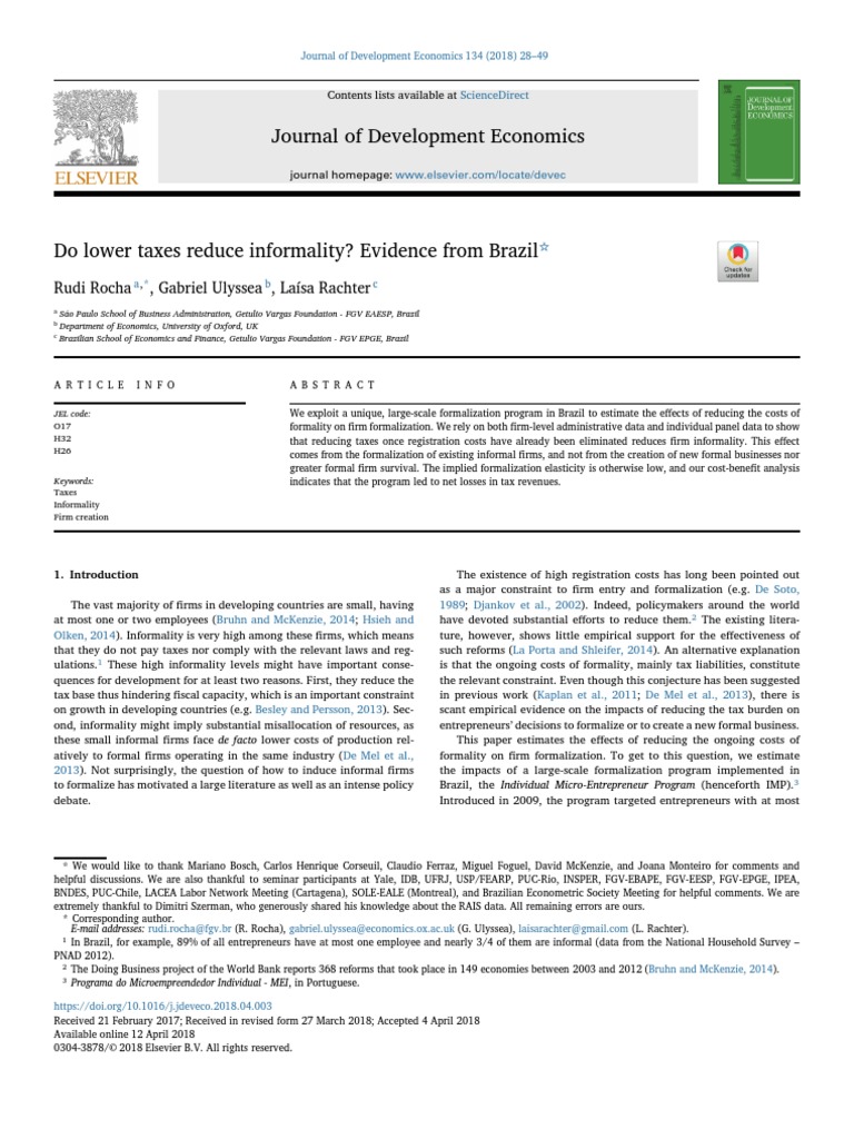 Do Lower Taxes Reduce Informality? Evidence From Brazil - Rudi Rocha ...