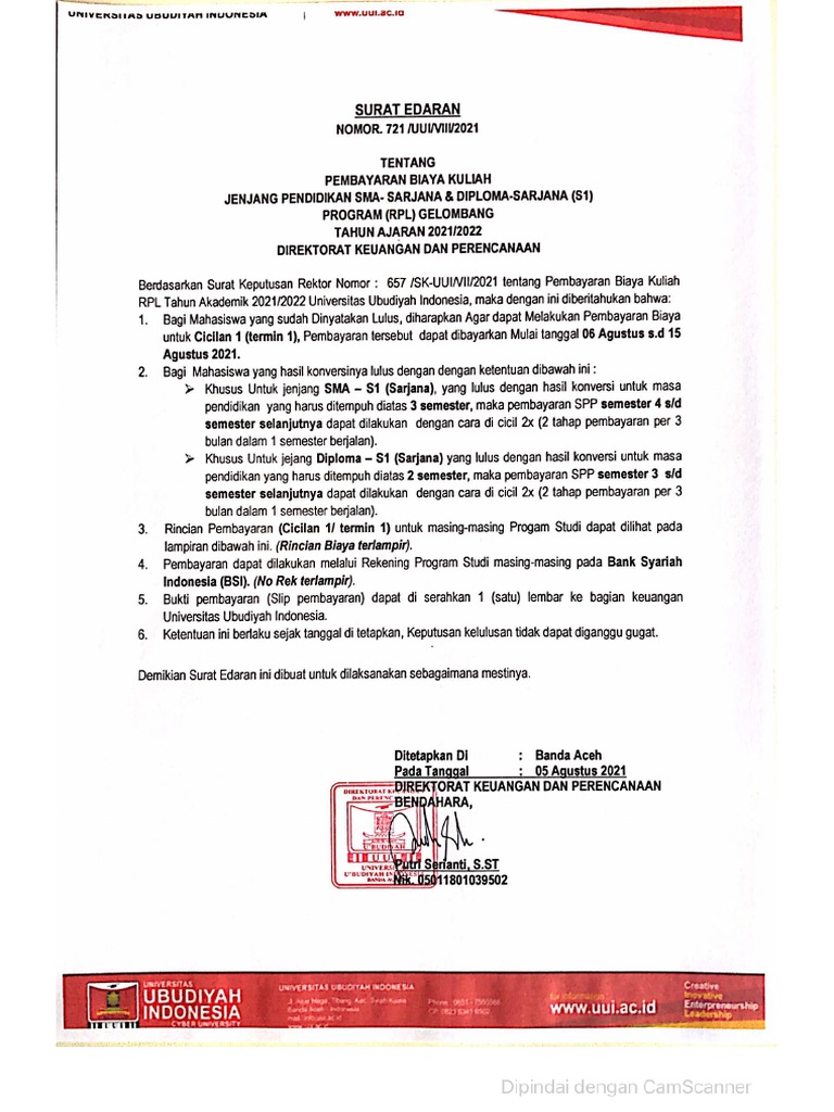 Edaran Pembayaran Biaya RPL | PDF