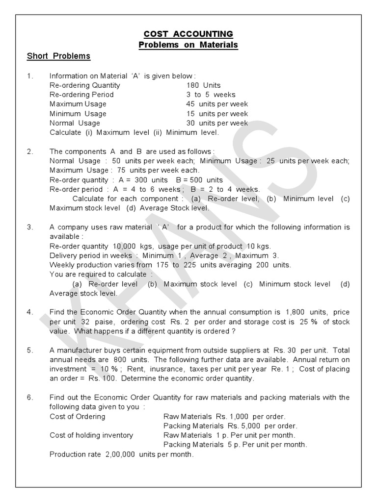 Material Costing Problems and Solutions | PDF | Inventory | Business