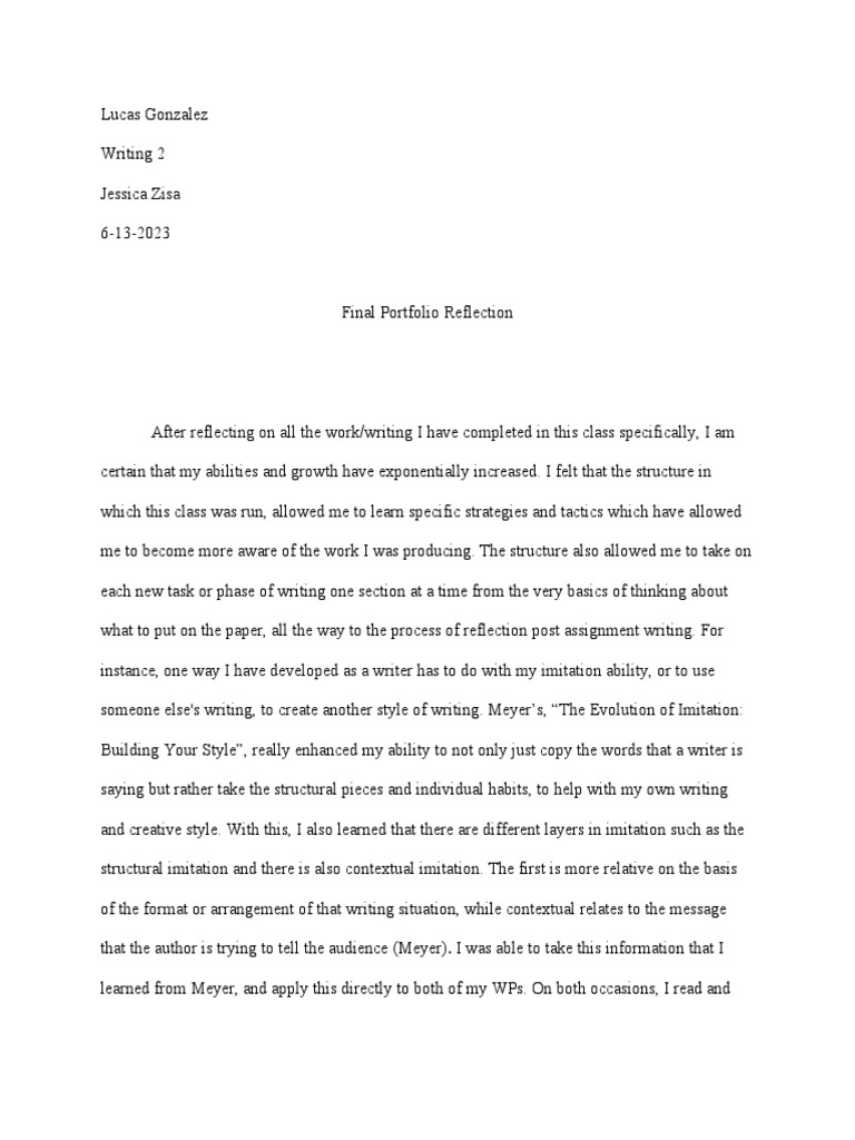 Final Portfolio Reflection | PDF | Rhetoric | Imitation