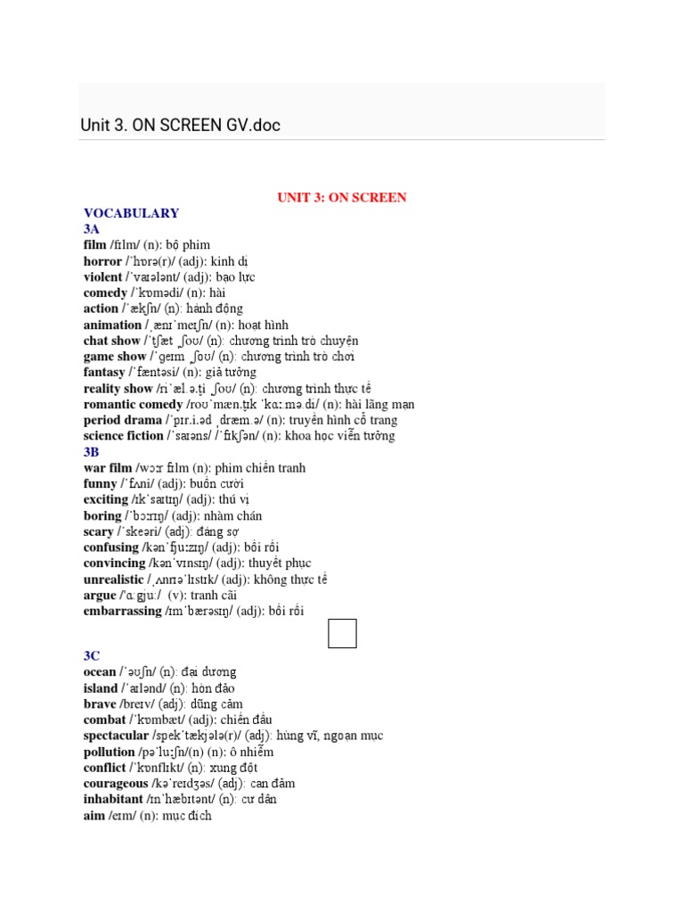 Unit 3. ON SCREEN GV - Docs | PDF