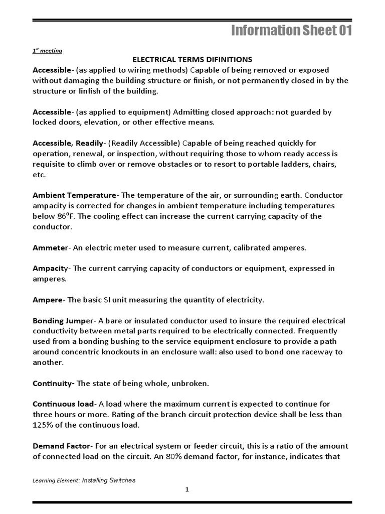 Electrical Terms and Definitions Guide | PDF | Electrical Resistance ...