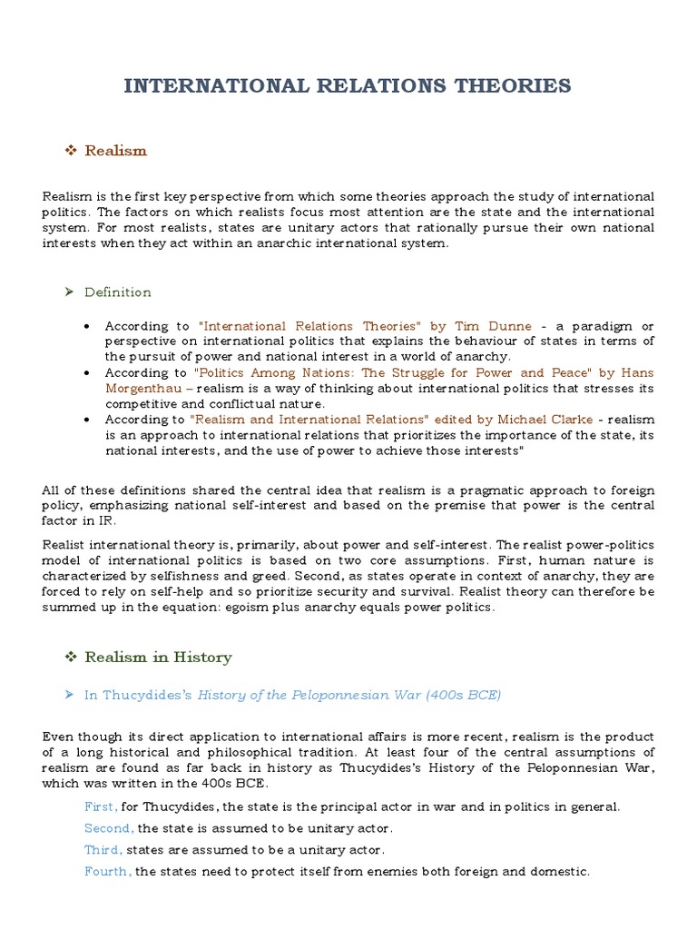 Key Concepts of Realism in IR Theory | PDF