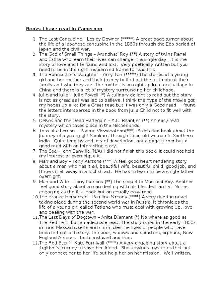 Books I Have Read in Cameroon | Fiction & Literature | Free 30-day