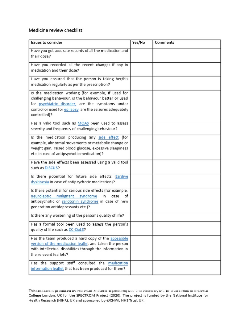 Medication review checklist pdf