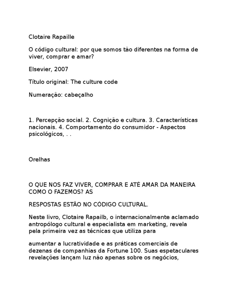 O Código Cultural Por Que Somos Tão Diferentes Na Forma de Viver | PDF ...