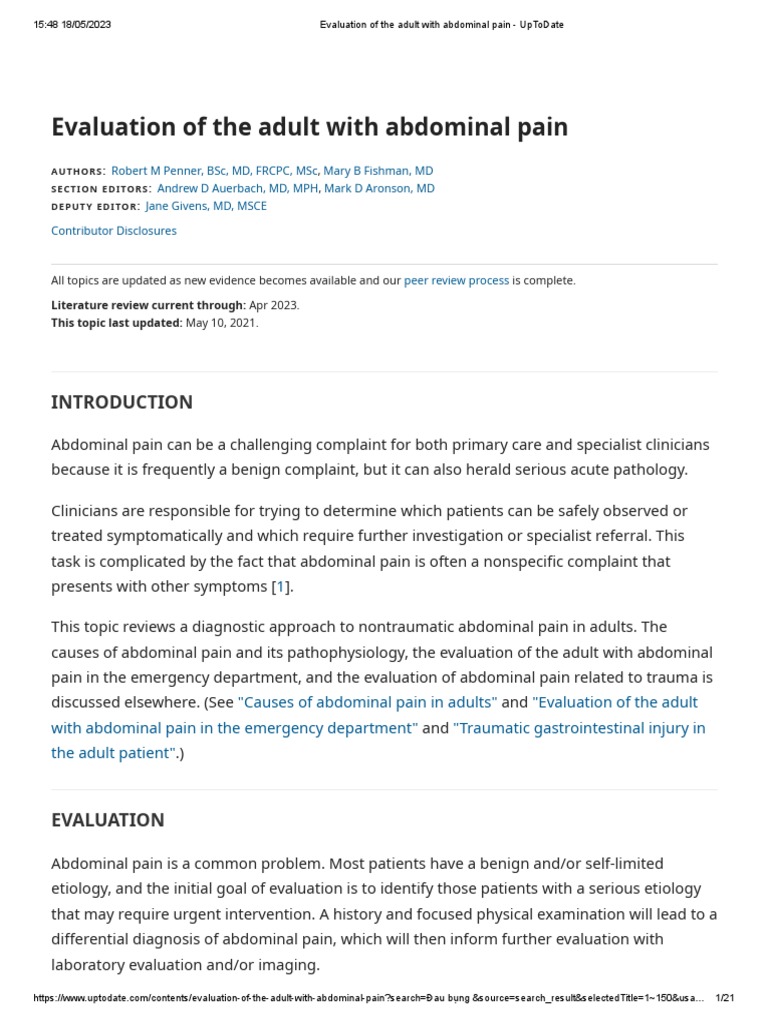 Evaluation of The Adult With Abdominal Pain UpToDate PDF Inflammatory Bowel Disease