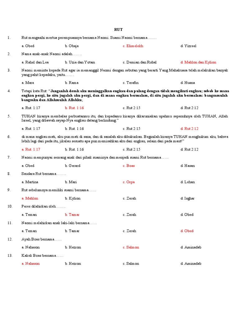 Soal CCA Kisah Rut dan Naomi | PDF | Agama & Spiritualitas